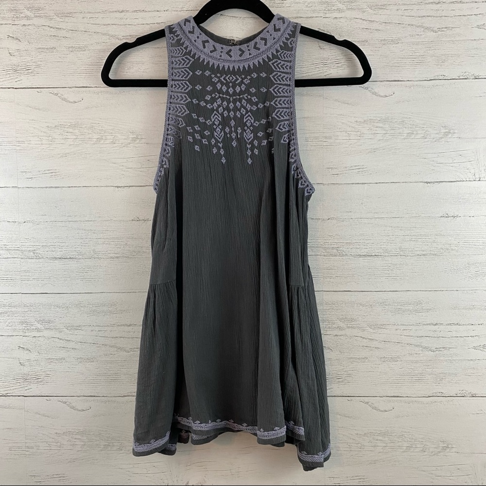 Altar'd State Gray and Blue Embroidered Tank Top